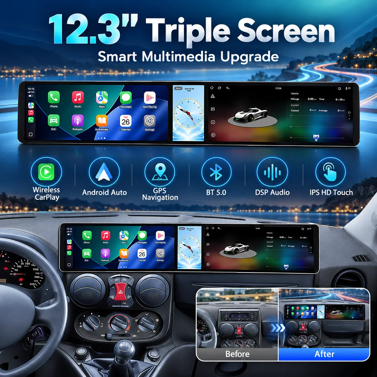Dual 12.3 Inch Android 15 Car Radio For Range Rover Vogue L322 2003-2004 Triple Screen Wireless CarPlay Android Auto Multimedia