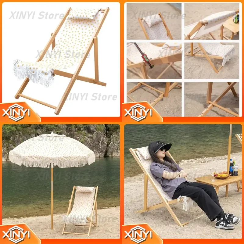 Solid Wood Moon Chair Folding Beach Chair for Outdoor Patio Balcony Camping Park Living Room Indoor Garden Backyard