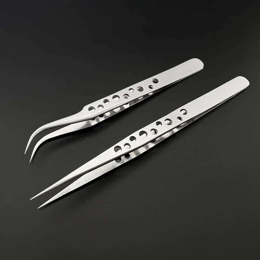 Precision Anti-Static Stainless Steel Tweezers Set, Curved & Straight Tip Electronics Repair Forceps for Phone &