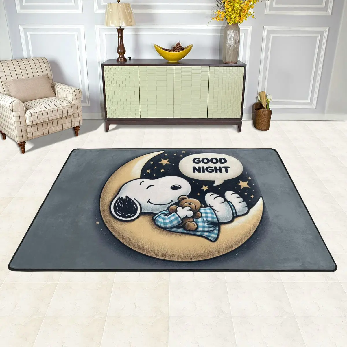 Snoppy Good Night Foot Mat Anti-Slip Carpet For Living Room Bedroom Coffee Table Sofa Floor Carpets Protective Home Decoration