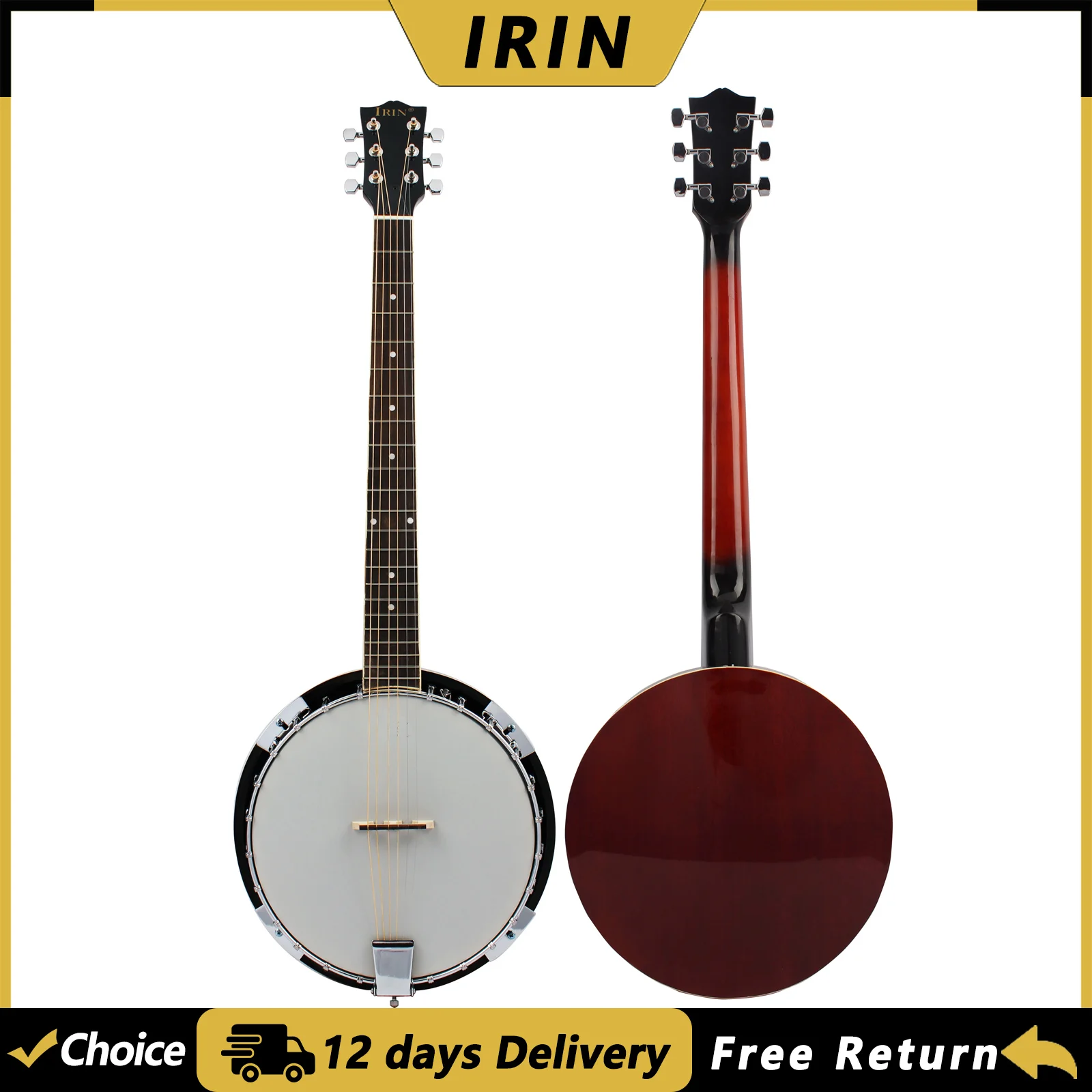 IRIN 22 Bünde 6-Saiten-Banjo-Gitarre Sapele 6-Saiten-Gitarre Palisander-Griffbrett Banjo Professionelles Saiteninstrument