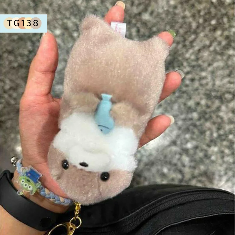 【New】Cartoon Cute Otters Holding Fish Plush Doll With Chain Kawaii Keyrings Hanging Pendant Jewelry School Bag Wallet Charms view 6