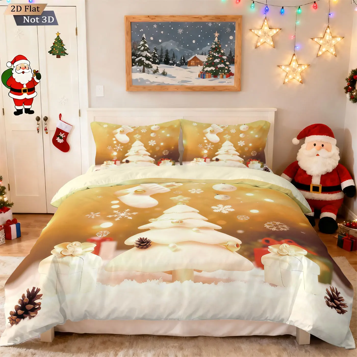 

3pcs Merry Christmas Christmas Tree Printed Quilt Set Multi Size Bedrooms Dormitory Bedding Holiday Decoration Machine Washable