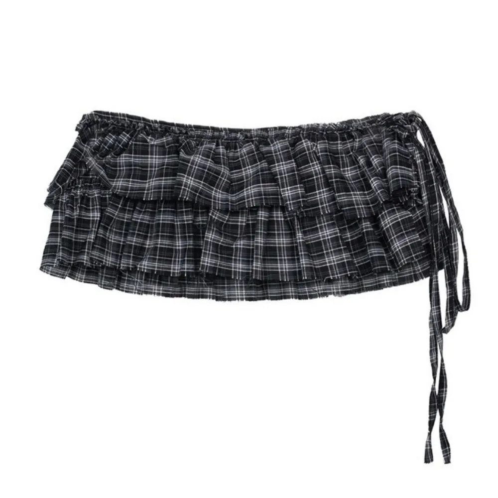 Hip-hop Layer Outfits Plaid Skirt Sweet Shirt Extender Lace Up Hip Scarf Korean Style Y2K Ruffled Edge Waistband Jeans Decor