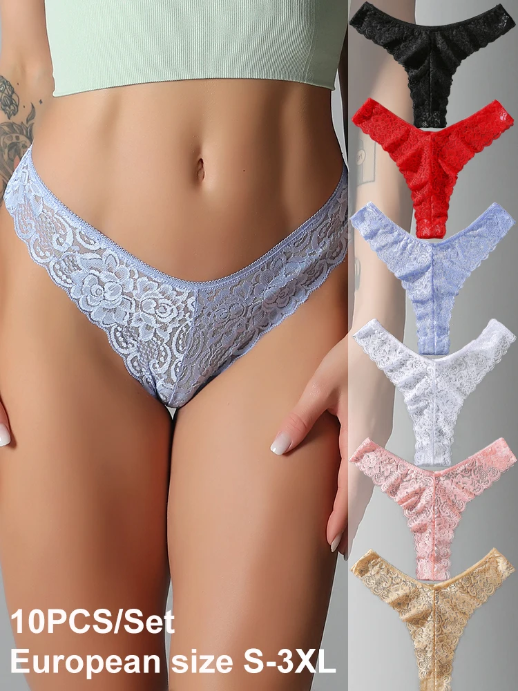 

6/10PCS Women Underwear Panties G-String Thongs Sexy Lace Low Waist Briefs Soft Comfortable Underpants Female Thong Lingerie