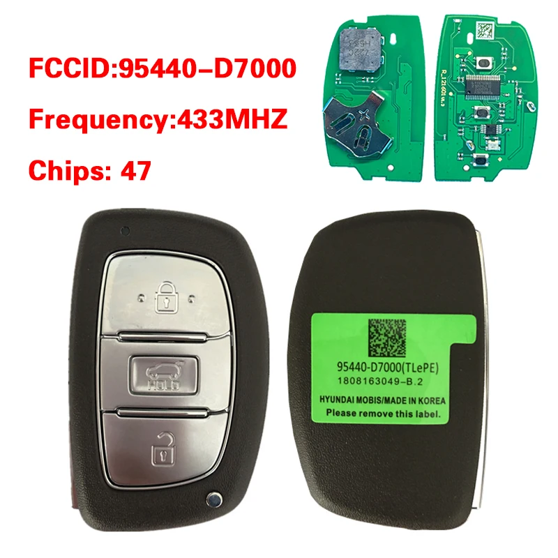 

CN020131 Послепродажный 3-кнопочный смарт-ключ дистанционного управления FCC 95440-D7000 47 чипов 434 МГц Keyless Go для Hyundai Tucson 2019
