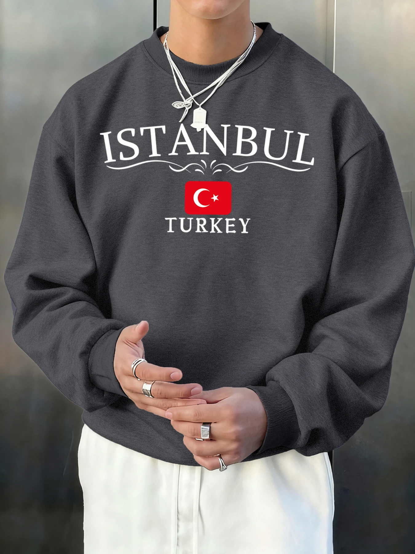 اسطنبول تركيا رسالة مطبوعة الشارع الشهير الرجال الصوف الهيب هوب البلوز الرياضة Crewneck البلوفرات متعدد الألوان الملابس الكلاسيكية