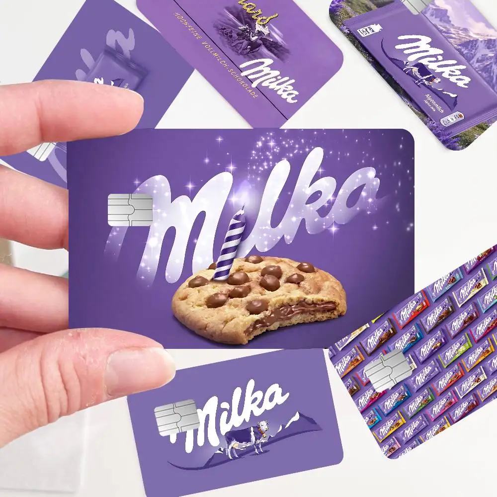Chocolate Brand M-Milka Anime Spend or Save Funny Shell On Off Ultra Thin No Fade Sticker Skin Cover Film for Debit Credit Card