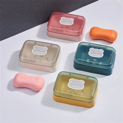 New Clamshell Soap Box Bathroom Cartoon Cute Soap Drain Dish with Transparent Lid Portable Soap Box Waterproof Soap Case