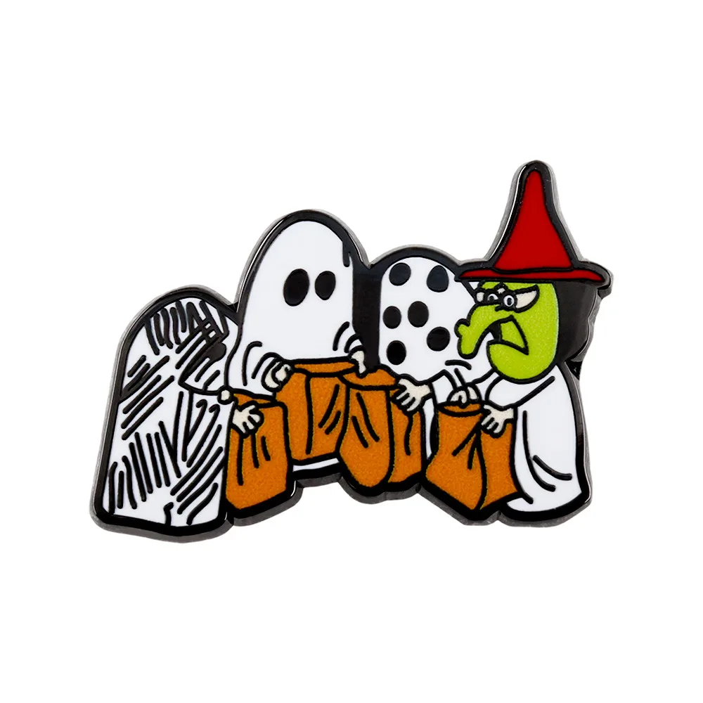 Lustige Kürbis-Geister-Emaille-Anstecknadeln „Trick or Treat“-Broschen Halloween-Party-Abzeichen Niedliche Cartoon-Tier-Hexen-Reversnadeln Großhandel – Detail 4