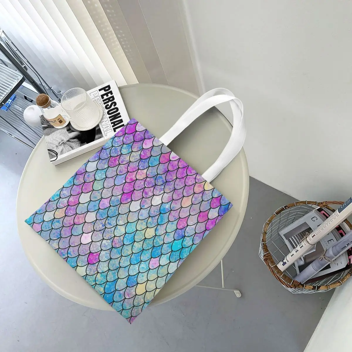 Purples Blues Mermaid Scales 2 Shopping Bags Canvas The Tote Bag Foldable for Girls Shoulder Tote Travel Handbag