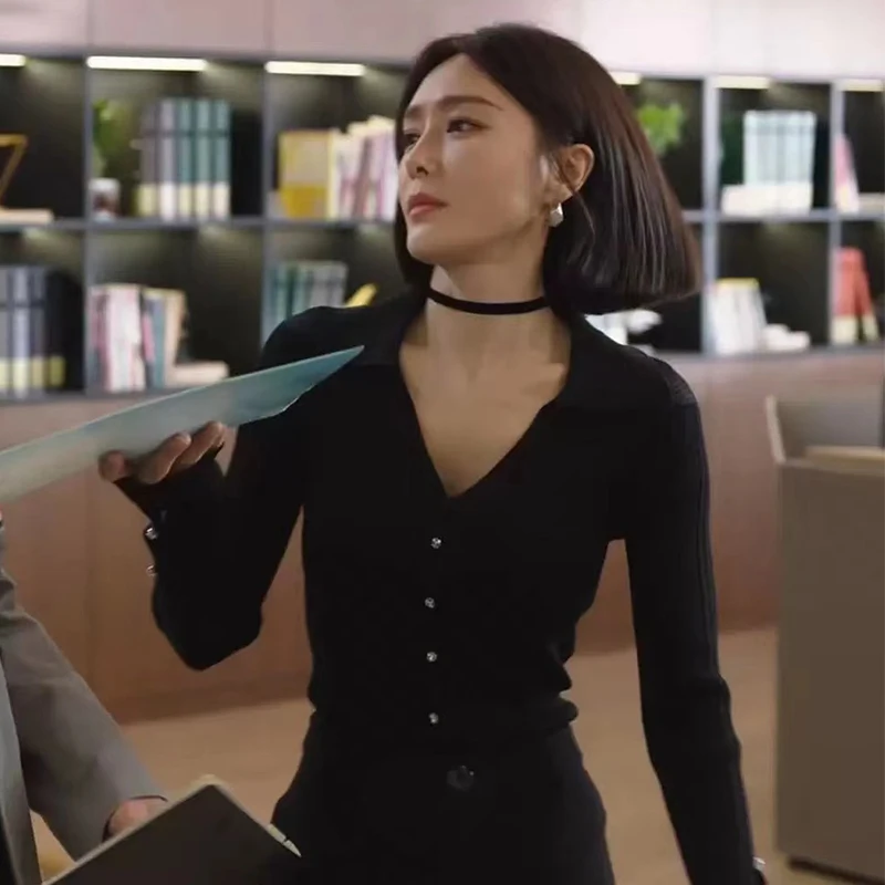 

Bla Knitted Cardigan Sweater V-Ne Long Sve Women's Top Floral And Youthful Sle Cotton Blend Thin Material