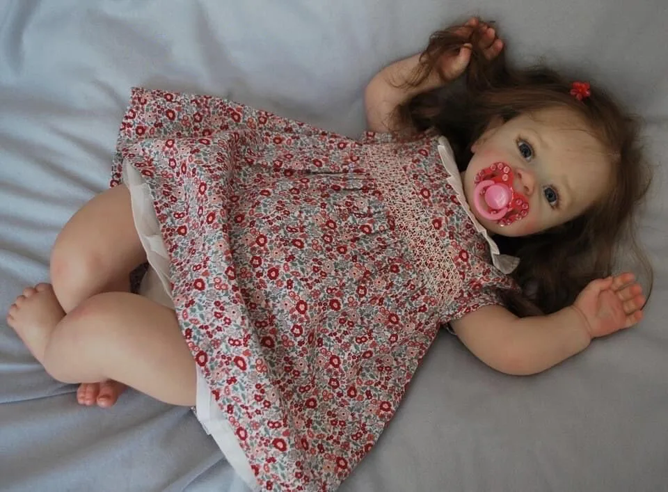 NPK 60CM Reborn bambola per bambini Yannik realistica morbida al tatto capelli lunghi ricci pelle 3D bambola finita già dipinta come immagine