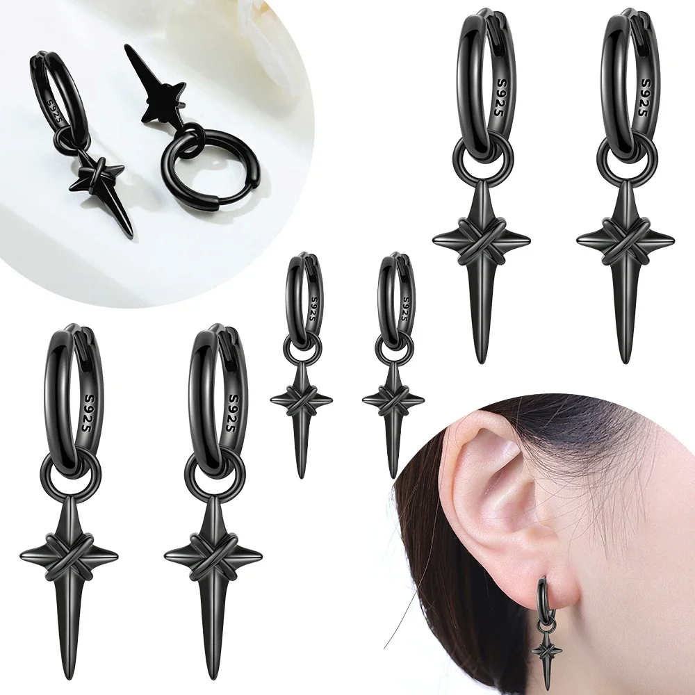 

Black Stylish Earrings Original 925 Silver Simple Crossed Star Patterns Women's Earrings Anniversary Delicate Jewelry Gift