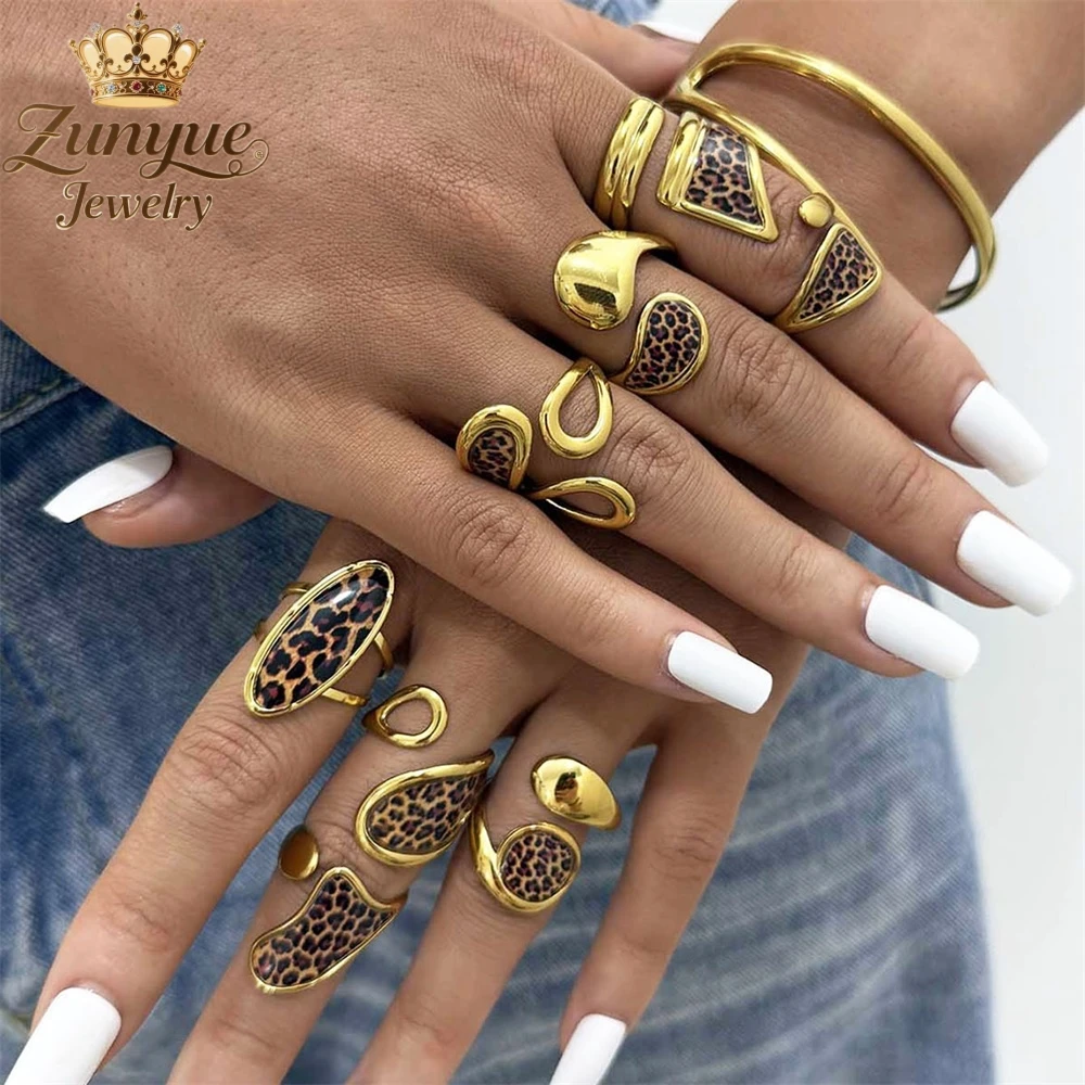 High-End Stainless Steel Leopard Print Geometric Ring Luxury Quality Jewelry Fashion Jewelry Exquisite Elegant Charms Popular