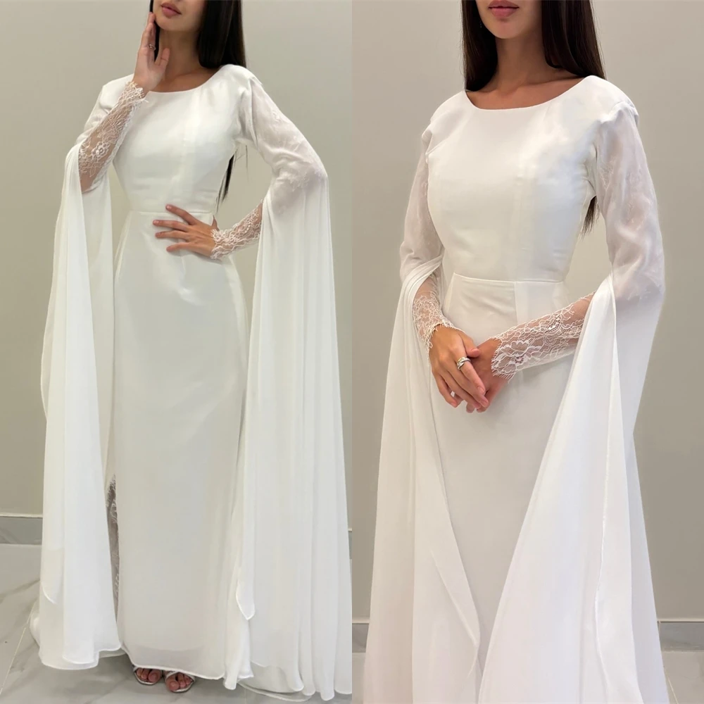 

Customized Formal Chiffon O-Neck Evening Dress Delicate Long Sleeves Prom Dresses Formal Sweep Train Special Occasion Gowns