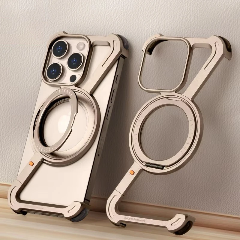 

Z Shape Metal Frame Magsafe Phone Case for iPhone 16 15 14 13 Pro Max Plus Alloy Frameless 360° Magnetic Holder Shockproof Cover