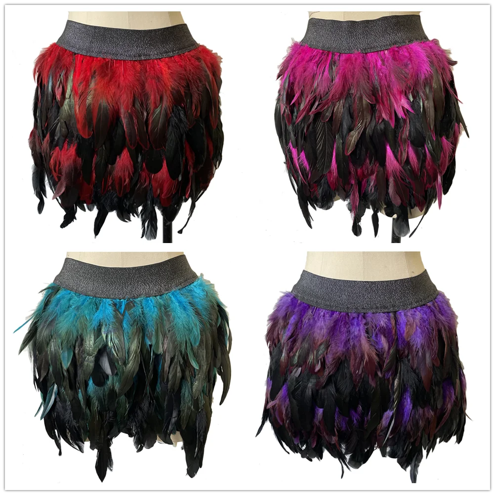 

Angel Wings Multicolor Feather Mini Skirt Elastic Waist High Street Busty Sexy Clothing Halloween Club Party Dance Goth Rave