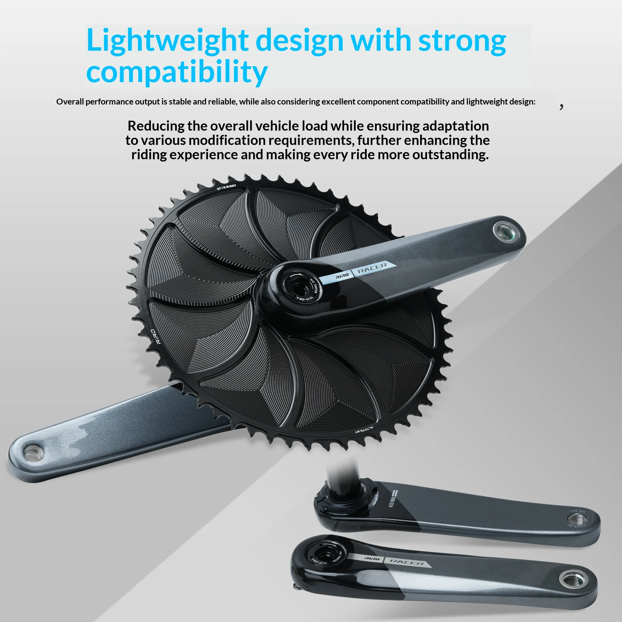 RIRO KSB Carbon Fiber Crankset for Road Bike/Folding Bicycle 24mm Spindle 3-Bolt Direct Mount Power Meter Compatible Parts
