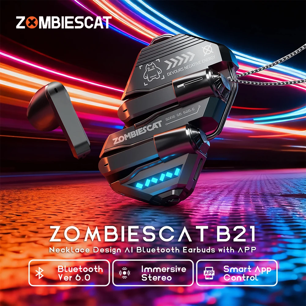 Zombies Cat Alloy Mecha Bluetooth 6.0 Earbuds Real Time Ai Translation Headphone Immersive Stereo TWS Wireless Earphone with APP