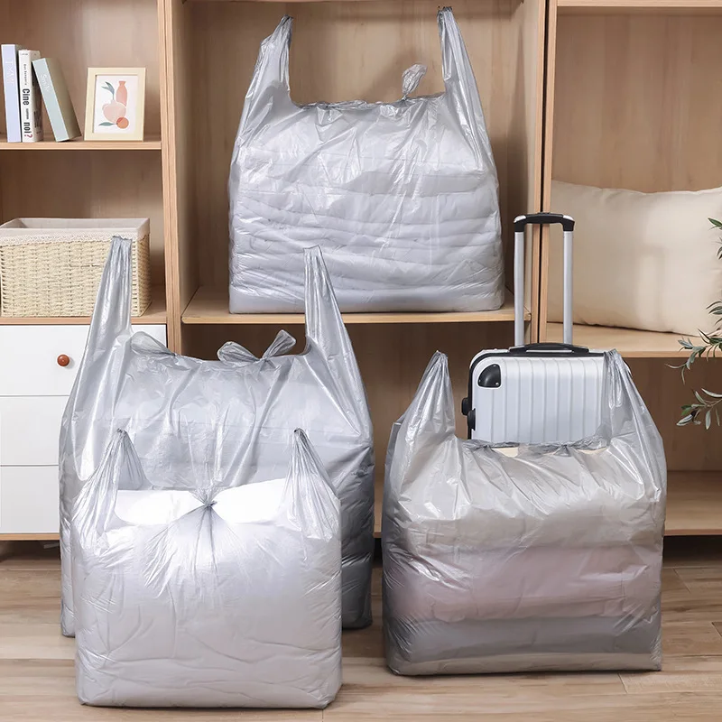 10 Stück silbergraue große Plastiktüte, bewegliche Spezialverpackungsbeutel mit großem Fassungsvermögen, Aufbewahrungsbeutel für Kleidung und Bettwäsche