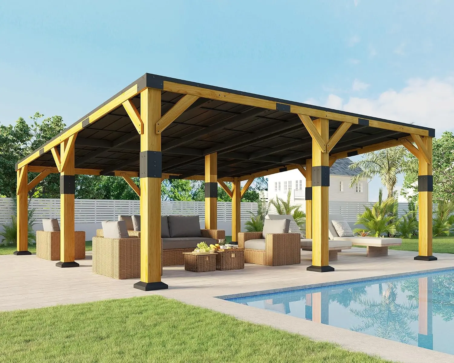 20' x 20' Cedar Wood Gazebo with Sloped Galvanized Steel Roof | Hardtop Gazebo Pavilion with Durable, Rot-Resistant Construction