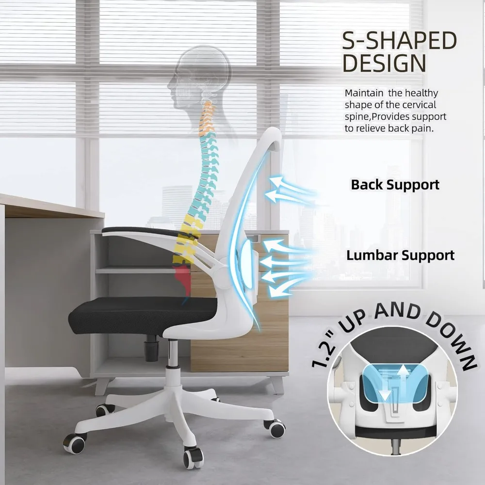 Ergonomic High-Back Mesh Desk Chair with Adjustable Height, Lumbar Support, Flip-Up Armrests, and Headrest for Comfortable Offic
