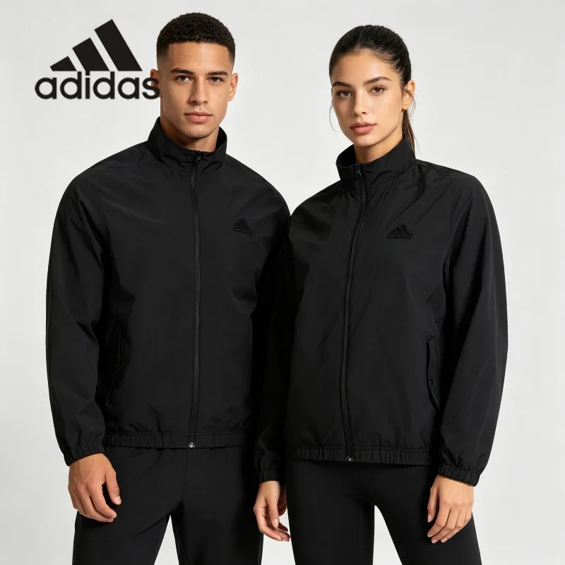 Chaqueta Tejida Estampada Vintage Adidas, Estilo Retro Urbano Casual con Hombros Caídos, Primavera, TopJI6657 1PCS