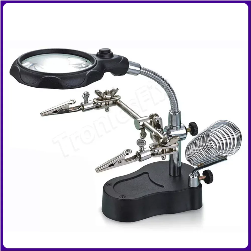 Electric soldering iron welding table with LED light 3.5X 12X Magnifying glass fixed clips Soldering Repair Tool