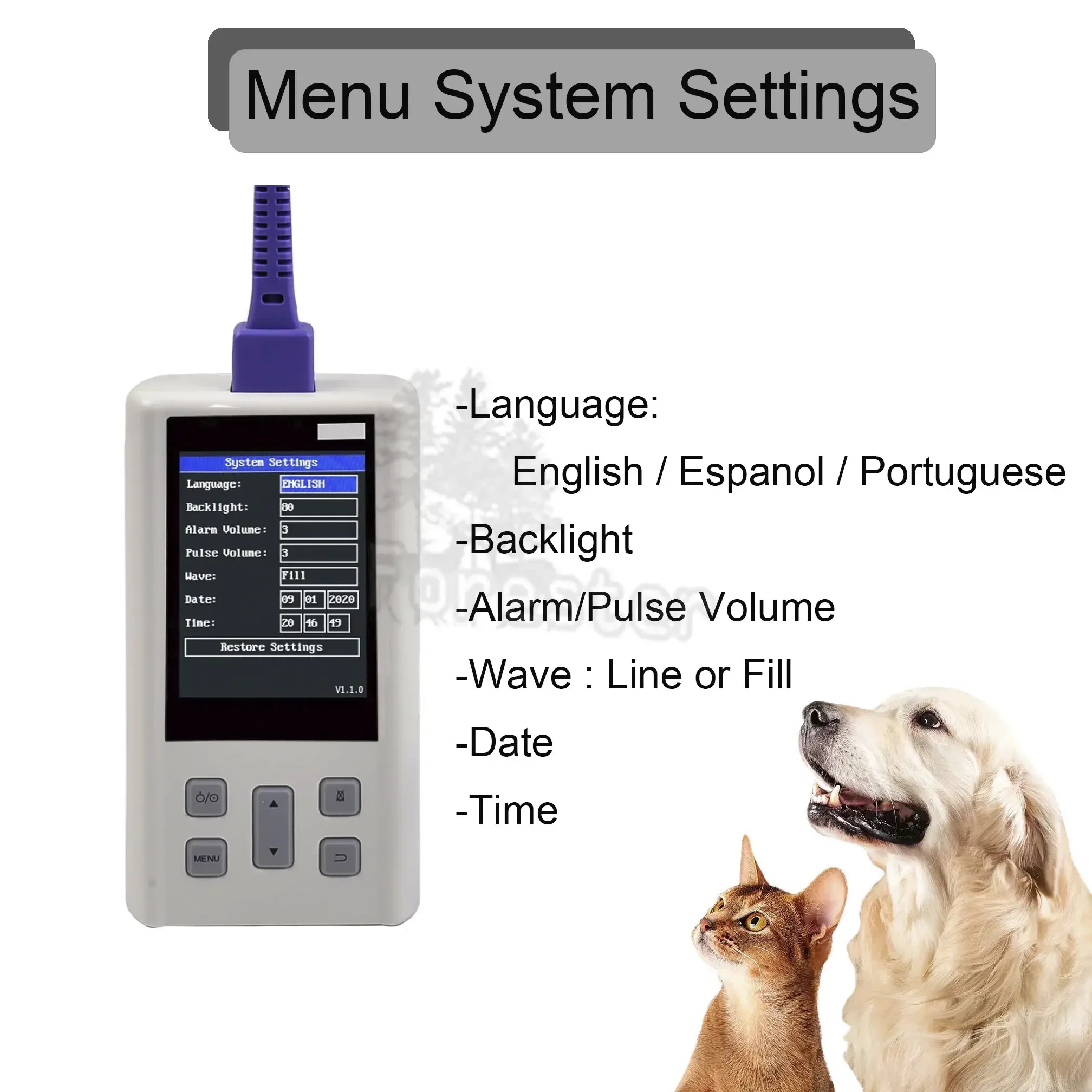 Portable Pulse Oximeter Monitor for Heart Rate and Oxygen Saturation with Veterinary and Medical SPO2 with Memory