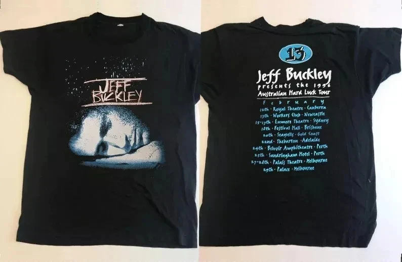 تي شيرت كلاسيكي لعام 1996 Jeff Buckley Hard Luck Tour تي شيرت 90s Jeff Buckley جولة موسيقية فاخرة راقية لكل من الرجال والنساء Y2k