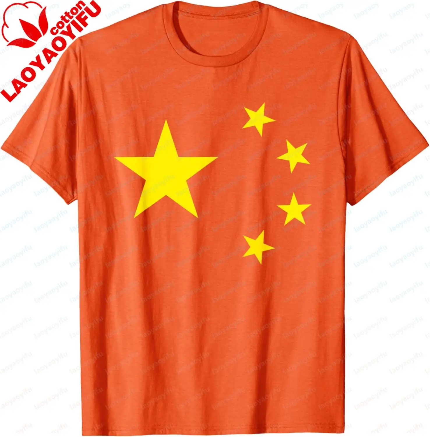 T-Shirt mit chinesischer Flagge und China-Sternen, T-Shirt für Herren und Damen, 100 % Baumwolle, kurzärmeliges Hemd, lässiges Grafik-T-Shirt, bedrucktes T-Shirt – Detail 7