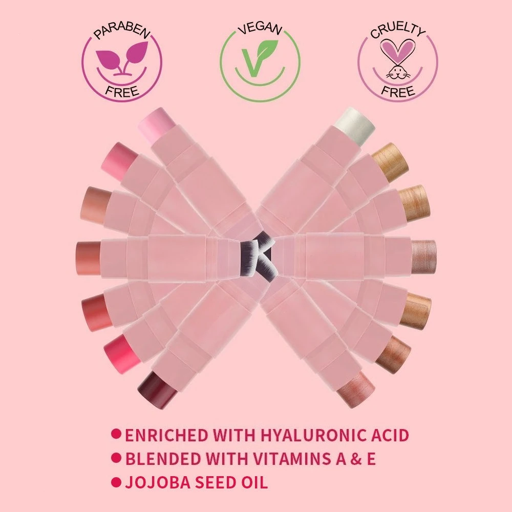 1pc Dubbele kop met Borstel Gezicht Contouren Blusher Rouge Crème Stok Blijvende Wang Stereoscopische Verhelderende Fleuren Contouren