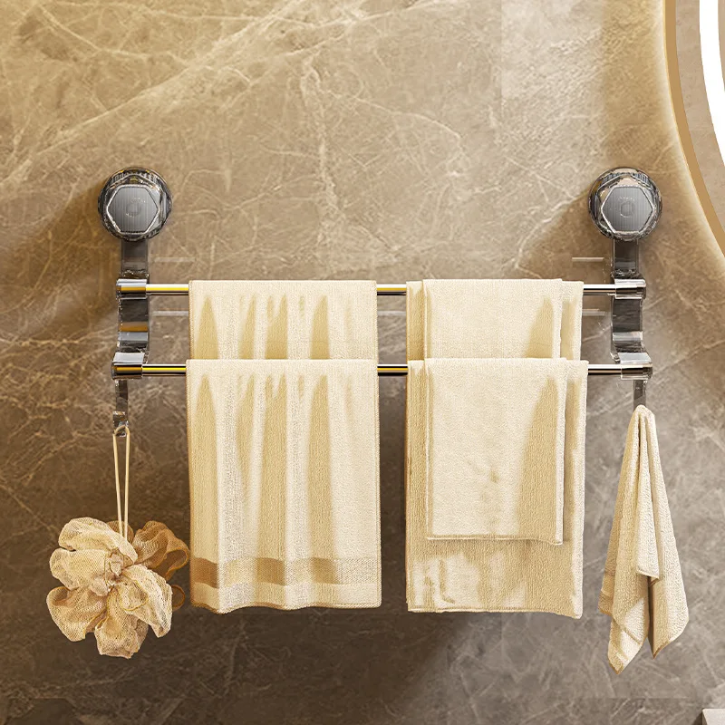

Double-pole Suction Cup Towel Rack Bathroom Towel Storage with Hook Wet and Dry Towel Dual-use Luxury Bathroom Storage #3830