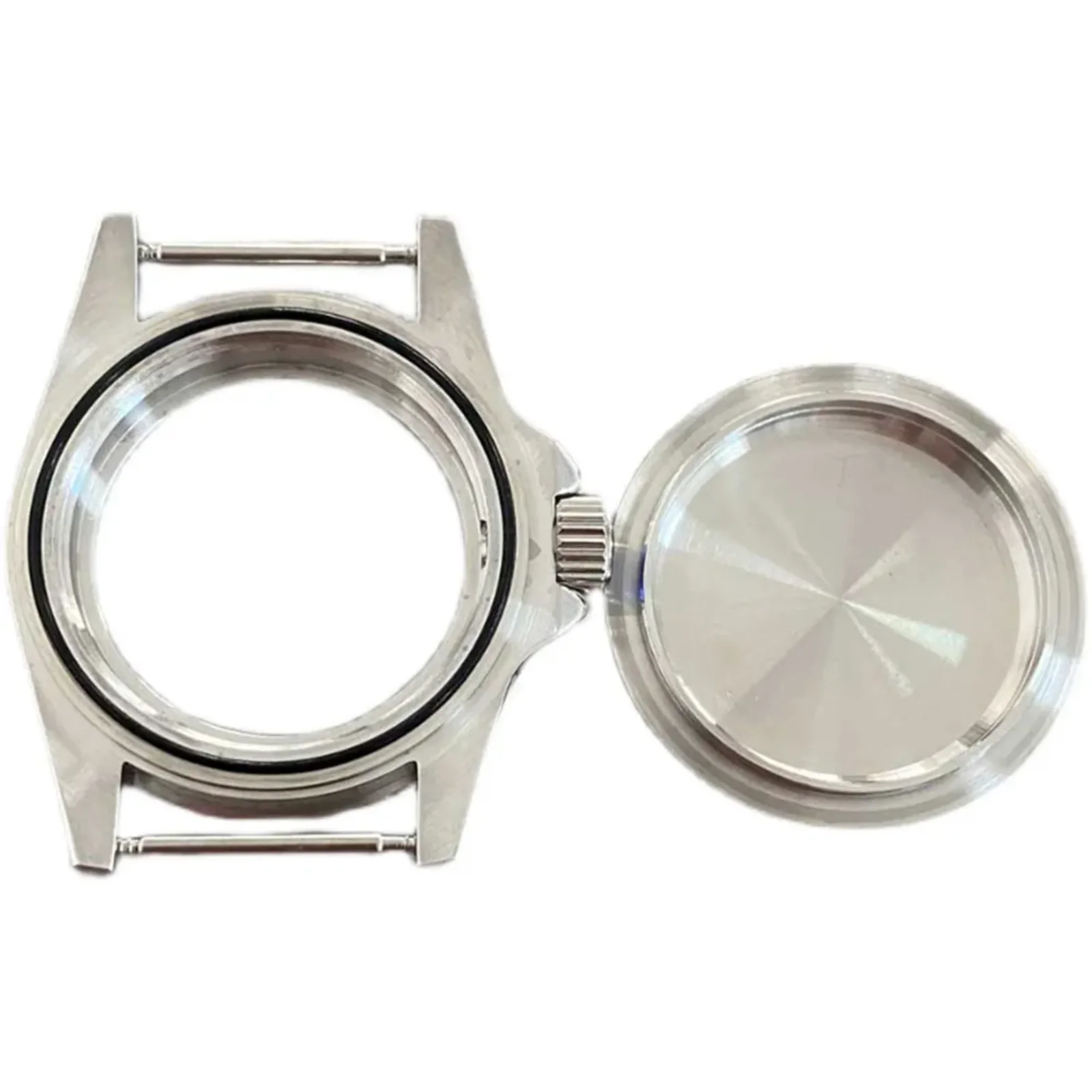 Novo 39.5mm retro espelho plano caixa de vidro safira caixa aço inoxidável para nh35 nh36 movimento mecânico 120click relógio capa