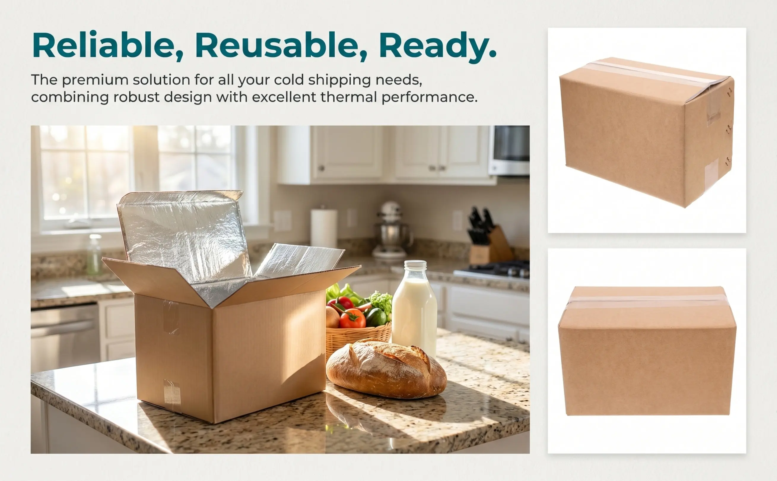 Insulated Shipping Boxes 2 Pack Aluminum Foil Foam Thermal Coolers for Seafood Cold Food Transport Reusable