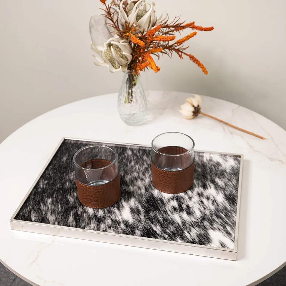 Modern Serving Tray Customization Home Interior Decor Service Horse Hair Stainless Steel Food Serving Trays Cafeteria Tray