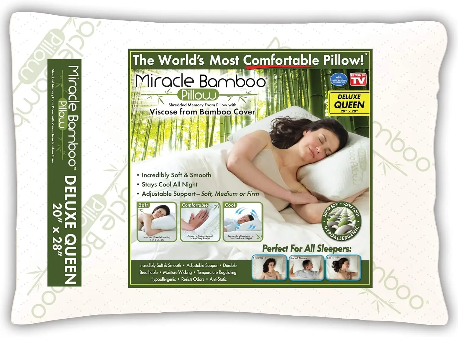 

Подушка Ontel Miracle из измельченной пены с эффектом памяти и чехлом из вискозы из бамбука, размер Queen, белая
