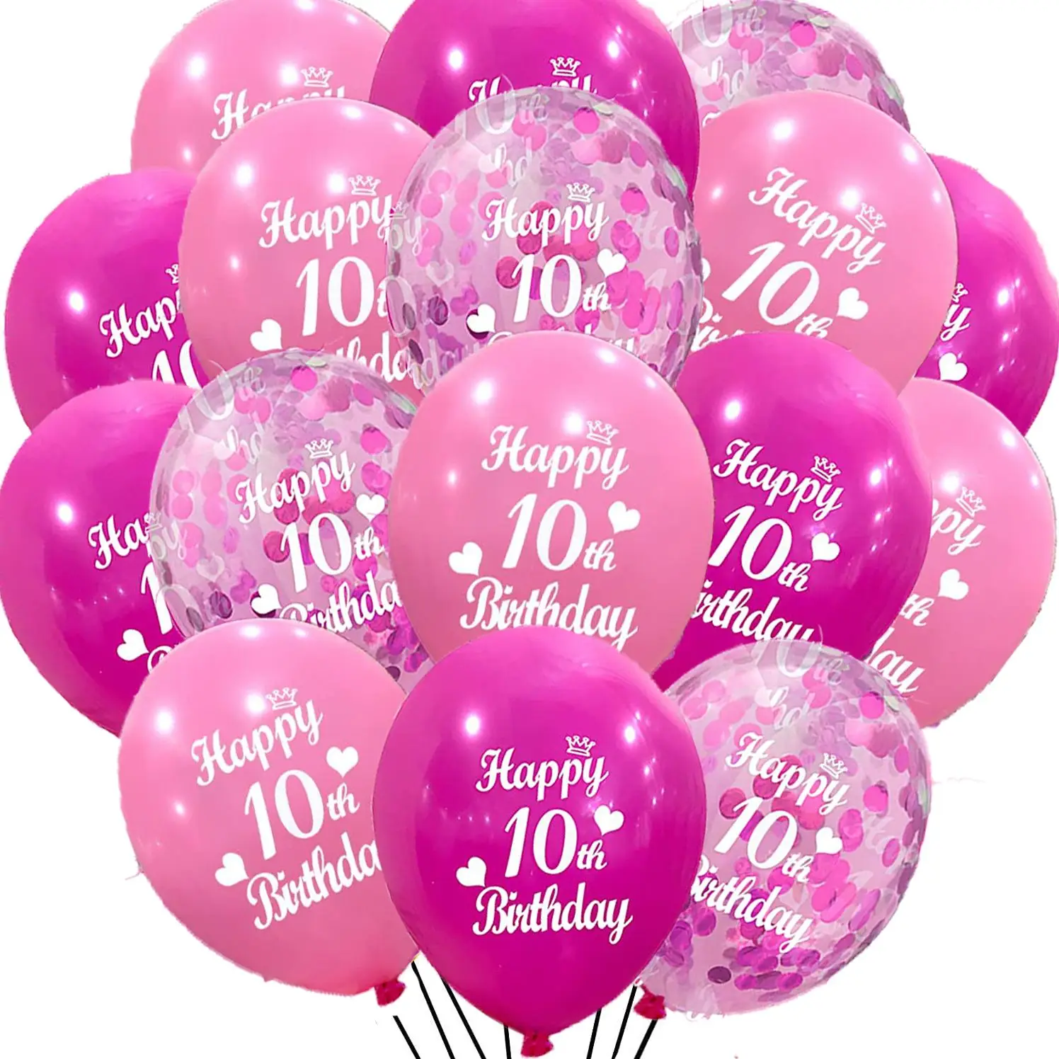 30 Pcs Happy 10nd Birthday Latex Balloons Princess Balloons Pink Balloons for Girl 10 Years Old Birthday Party Decorations