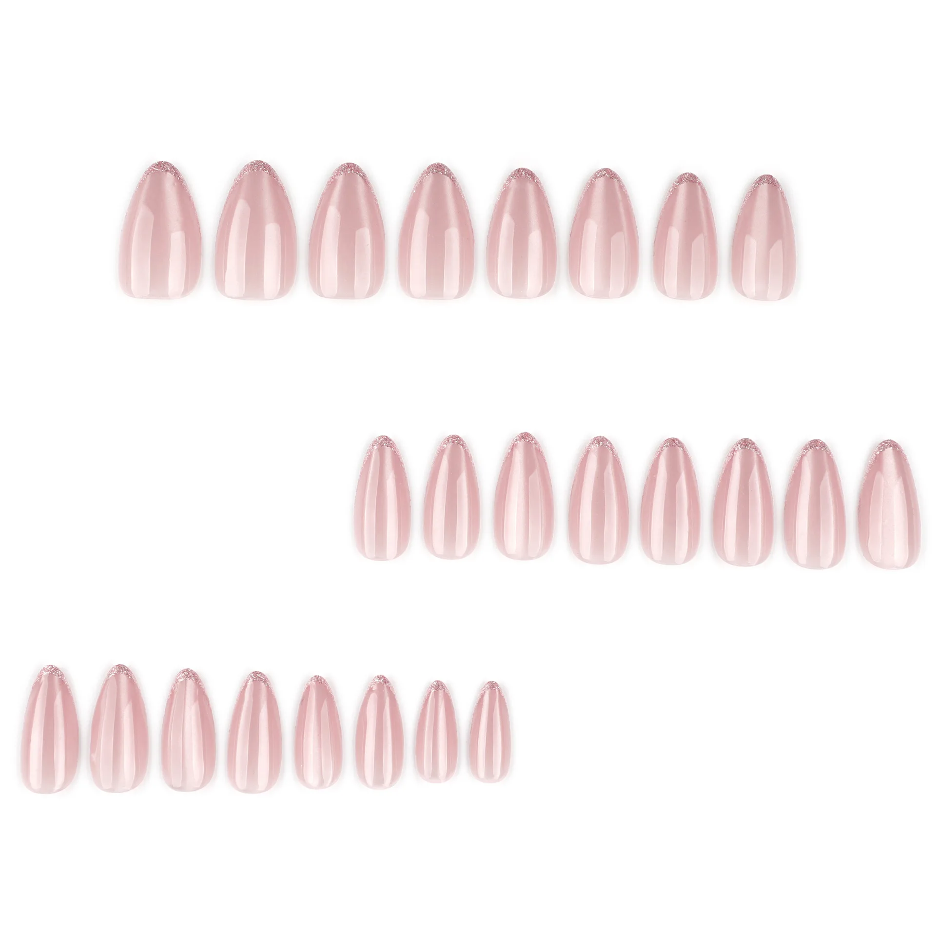 24 stks Franse Glitter Nep Nagels Naakt Cat Eye Flash Druk op Nagel Korte Amandel Volledige Dekking Nagel Tips voor Vrouwen & Meisje Valse Nagel