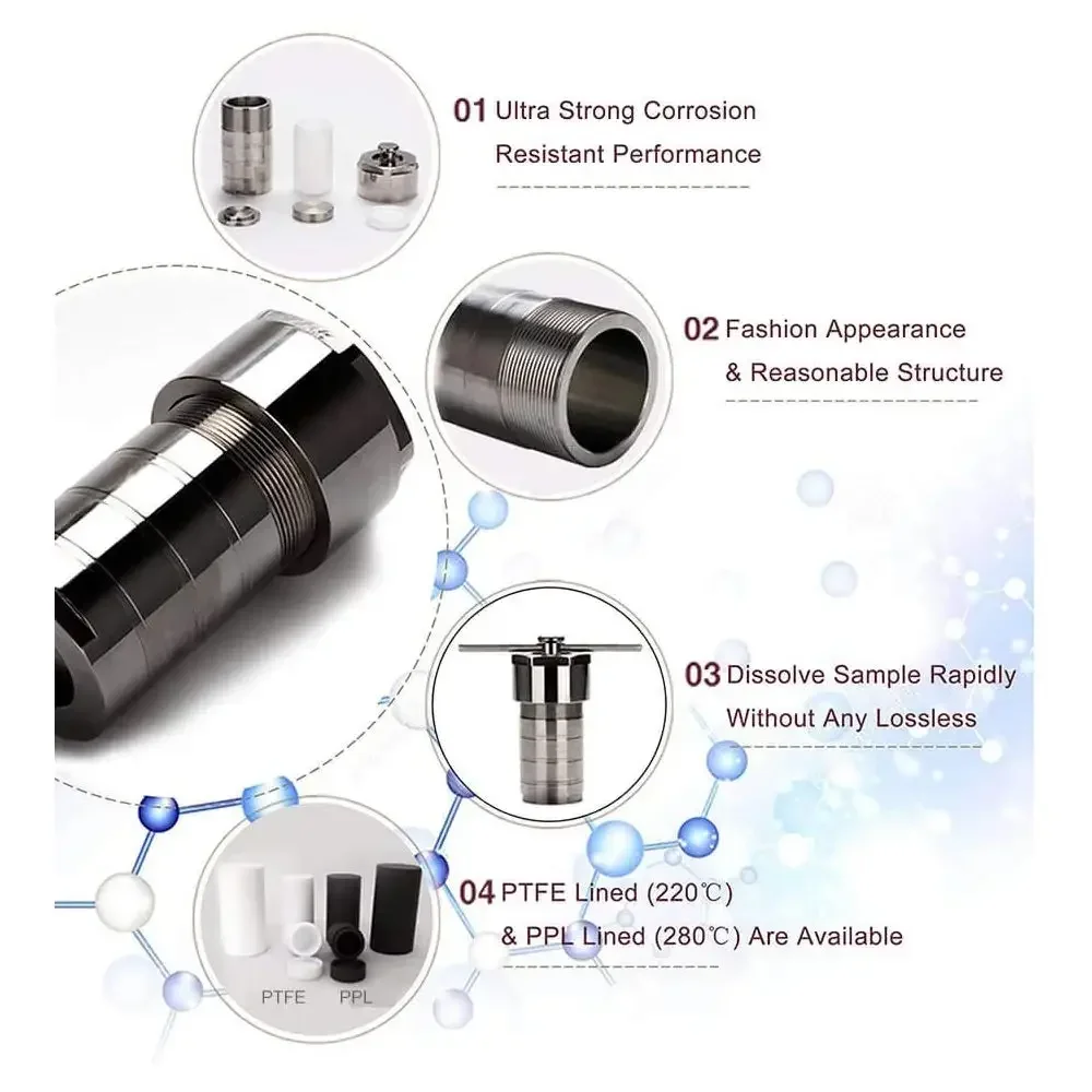 Imagem -02 - Teflon Alinhado Síntese Hidrotermal Autoclave Reator Alta Pressão Ptfe Tanque Ptfe 3mpa 304 Aço 25ml