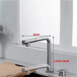Grifo de cocina extraíble de acero inoxidable, mezclador oculto de agua fría y caliente, giratorio 360, telescópico, Invisible, doble orificio