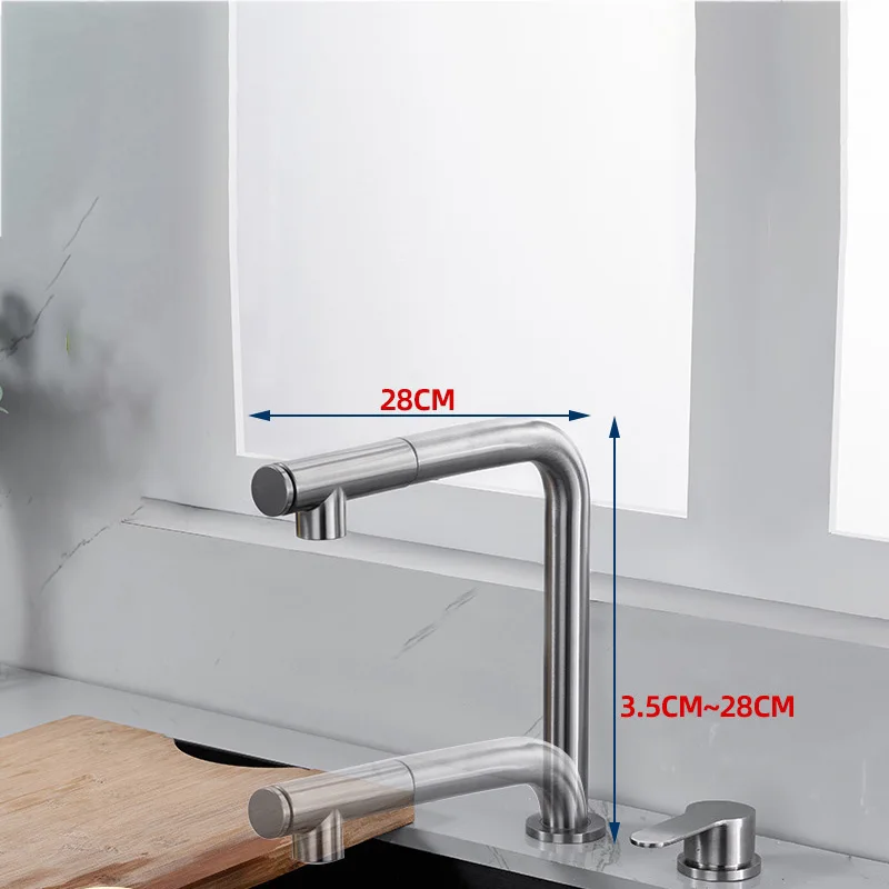 Stainless Steel Pull-out Kitchen Faucet Lift Concealed Hot And Cold Mixer 360 Rotating Telescopic Invisible Sink Tap Double Hole