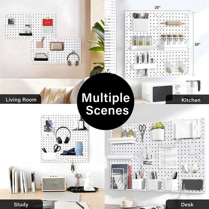 4 Piece Wall Hanging Pegboard Wall Organizer White Pegboard For Kitchen, Living Room