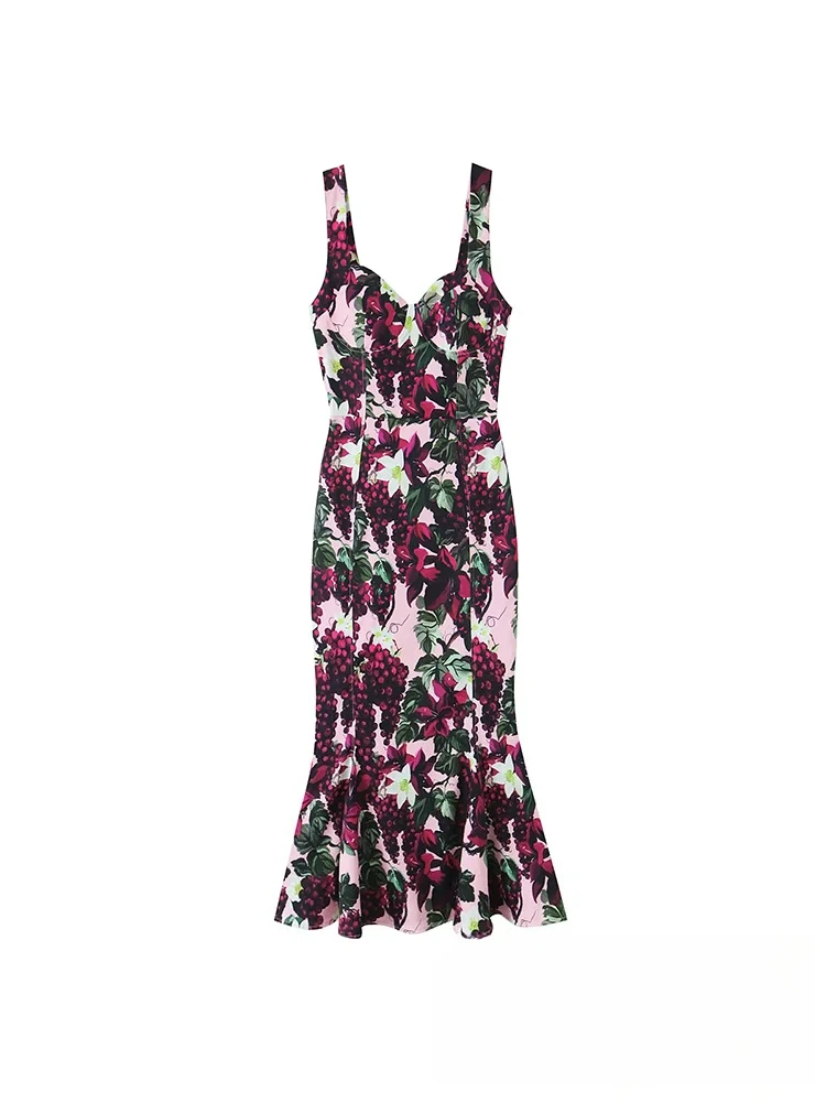 فستان كامي نسائي أنيق غير رسمي من KONDALA فستان بوق مموج مطبوع عليه فاكهة موضة جديدة 2025 فستان عطلة صيفية للربيع والشاطئ