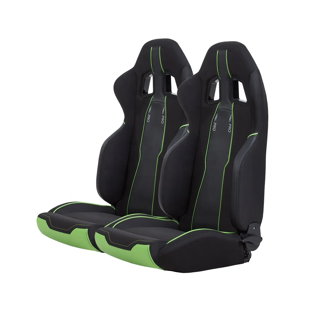 

Universal 2PCS Black Leather With Double Slider Sport Bukcet Racing Car Seats for black and green color