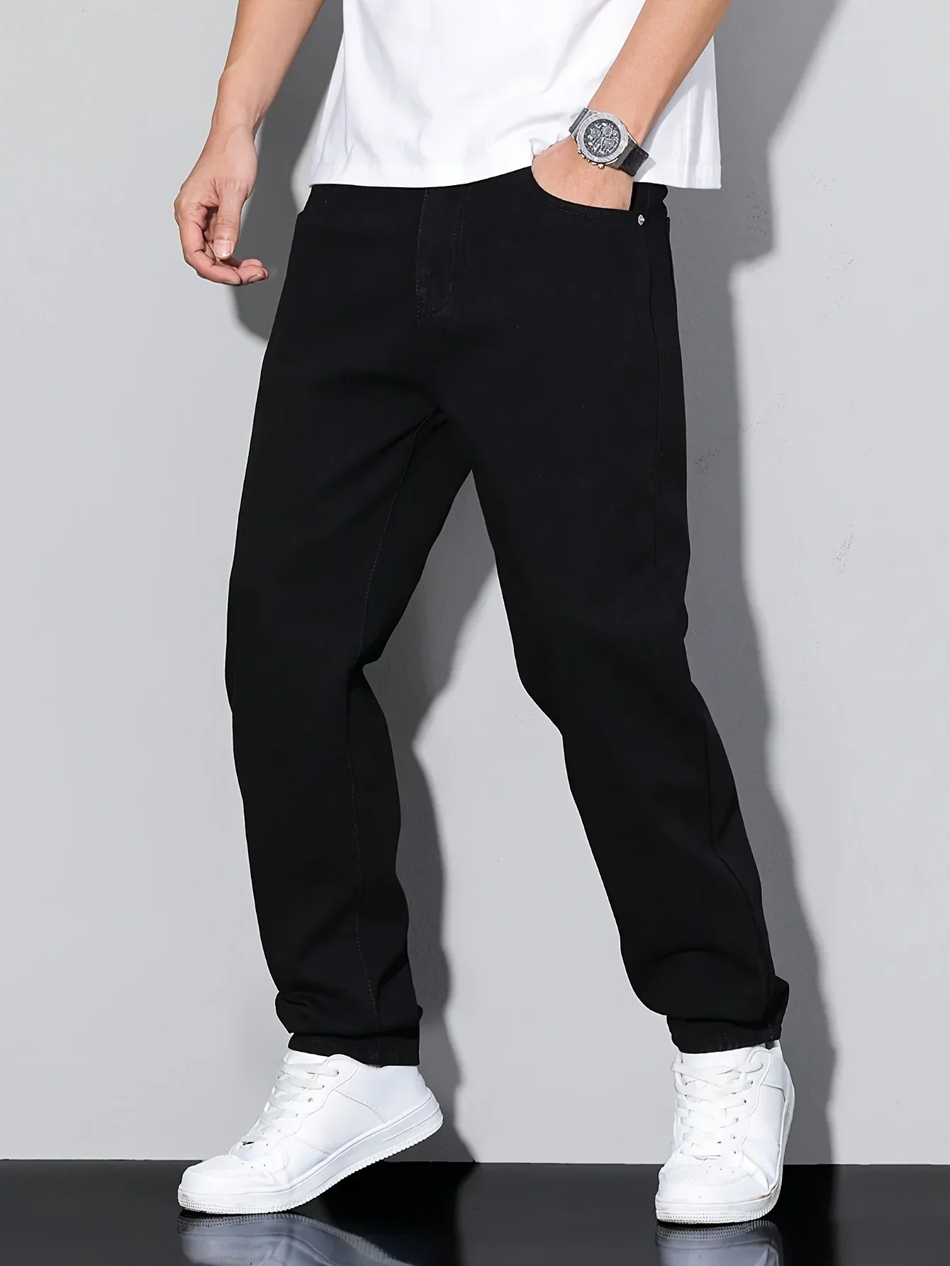 Men's black casual denim shorts with pockets - medium stretch, regular fit, short, solid color, comfortable summer wear