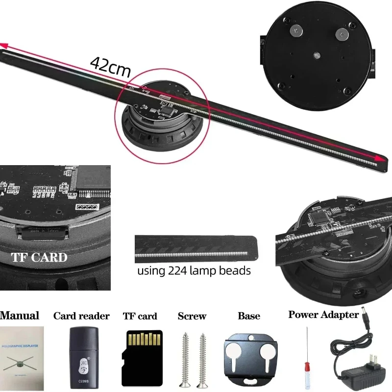 ثلاثية الأبعاد الهولوغرام مروحة 42 سنتيمتر ثلاثية الأبعاد جهاز عرض ثلاثي الأبعاد عرض إعلاني ضوء HD جهاز عرض ثلاثي الأبعاد لمتاجر القضبان حفلة عيد الميلاد #3