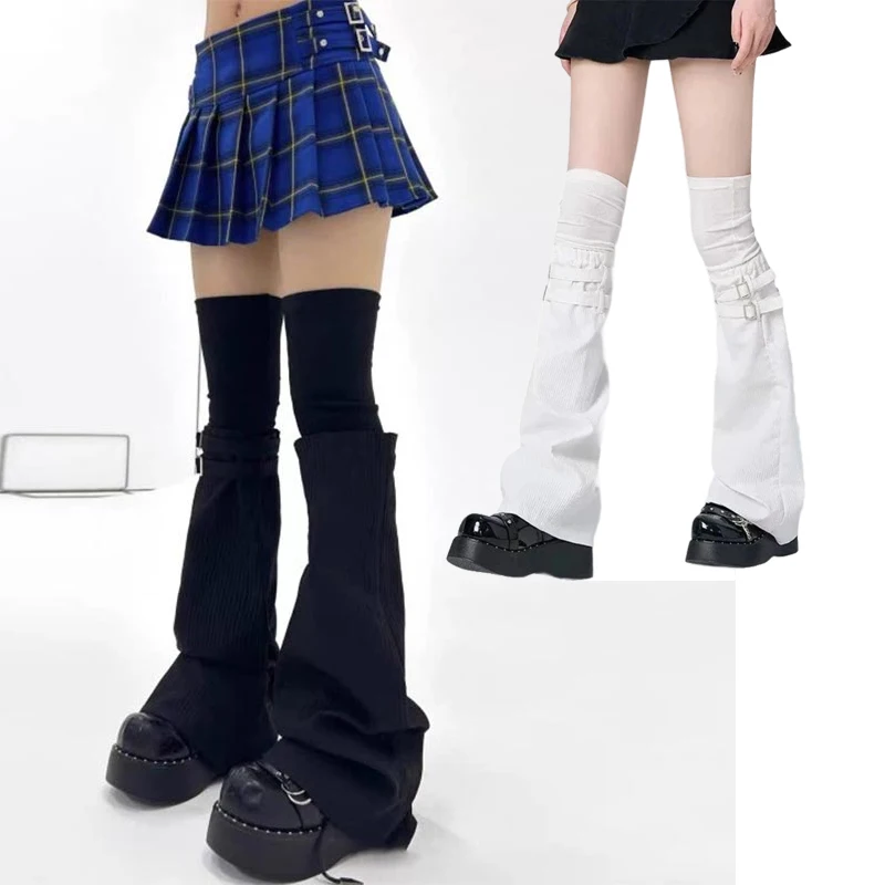 

Y2k Gothic Leg Warmers Women's Stockings Hot Girl Leather Buckle Decor Knee High Socks Elastic Leg Covers Sexy Accessories
