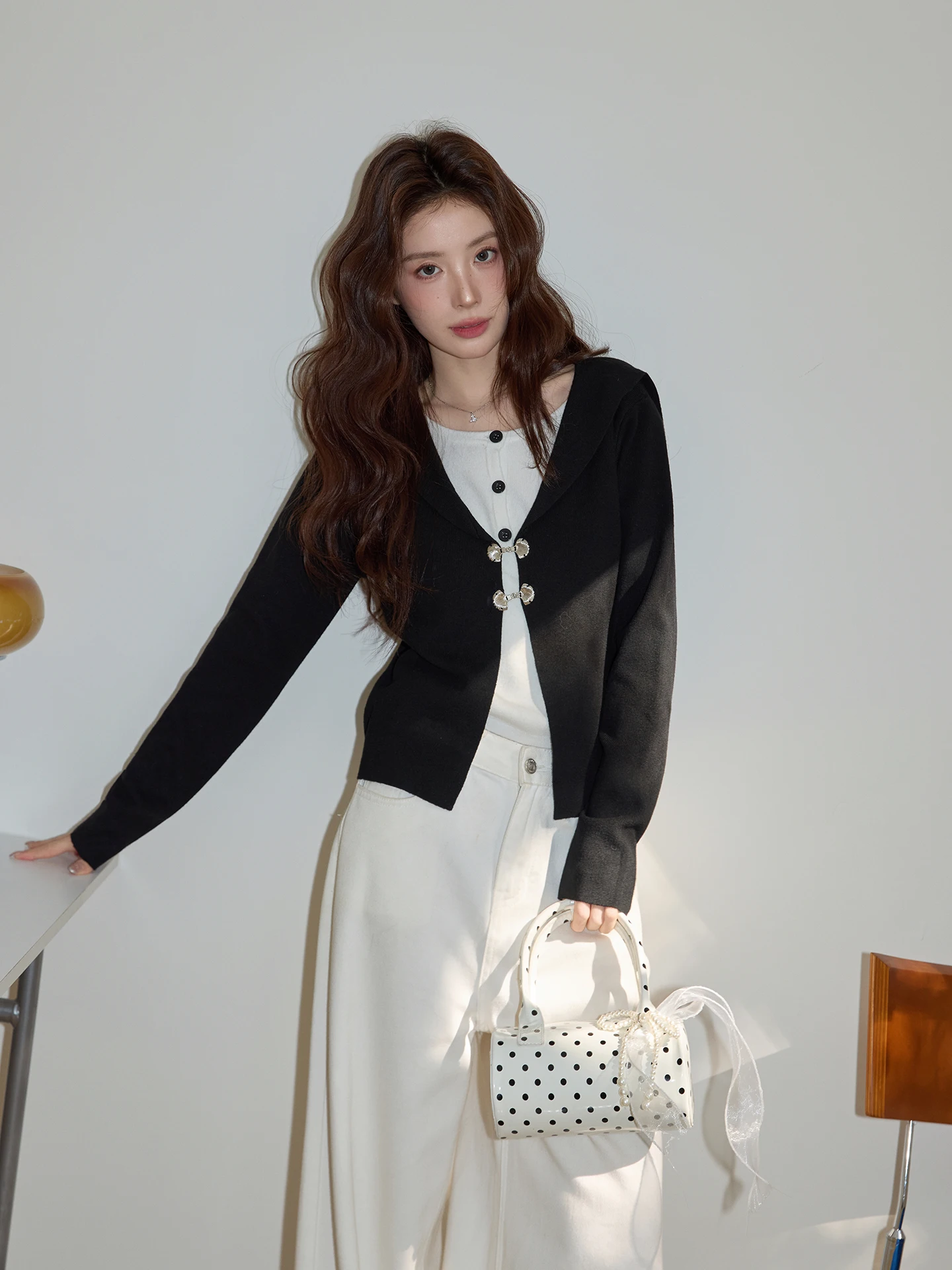 

Chaocha Home Премиум-кардиган из трикотажа для женщин, свободный повседневный топ с эффектом похудения, весна 2026, для поездок на работу, с длинными рукавами